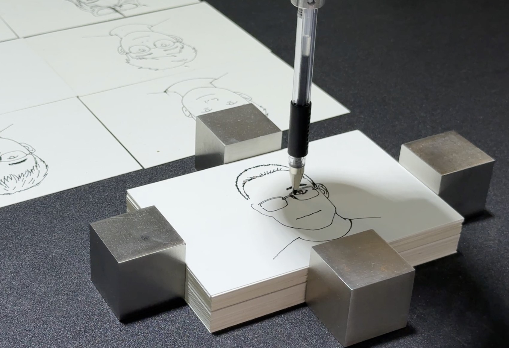 天链机器人展品正在演示素描绘画。